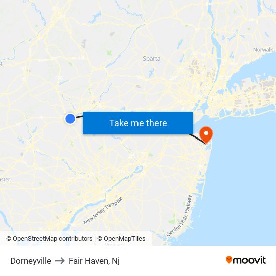 Dorneyville to Fair Haven, Nj map