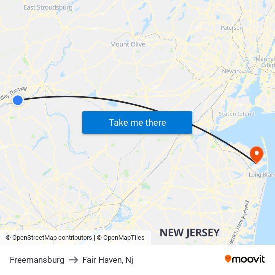 Freemansburg to Fair Haven, Nj map