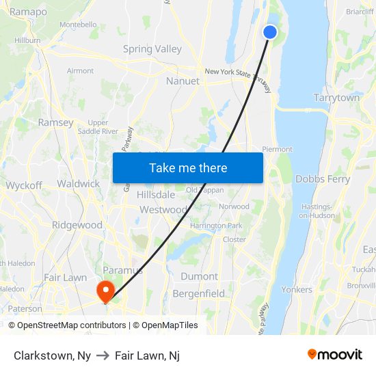 Clarkstown, Ny to Fair Lawn, Nj map