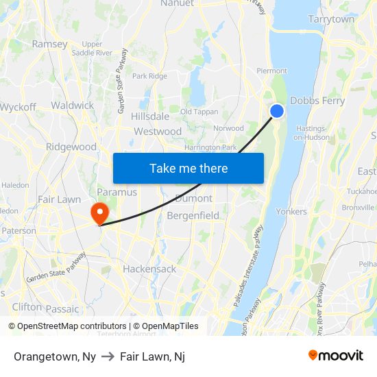 Orangetown, Ny to Fair Lawn, Nj map