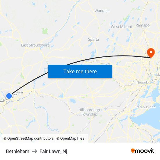 Bethlehem to Fair Lawn, Nj map