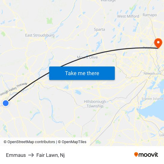 Emmaus to Fair Lawn, Nj map