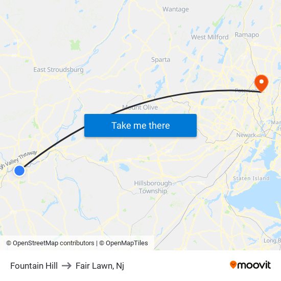 Fountain Hill to Fair Lawn, Nj map