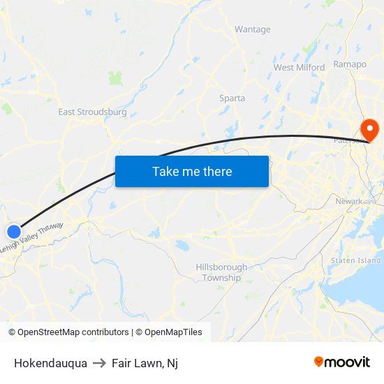 Hokendauqua to Fair Lawn, Nj map