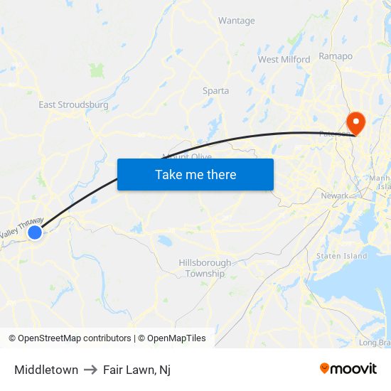 Middletown to Fair Lawn, Nj map