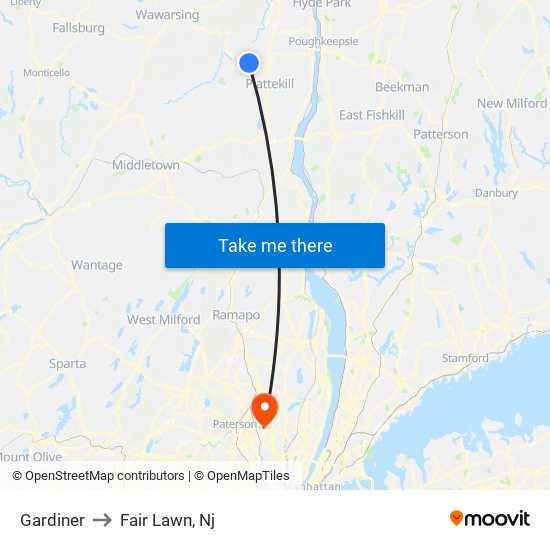 Gardiner to Fair Lawn, Nj map