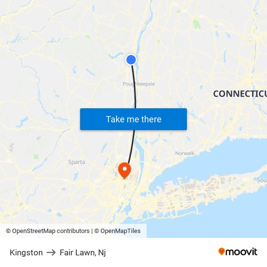 Kingston to Fair Lawn, Nj map