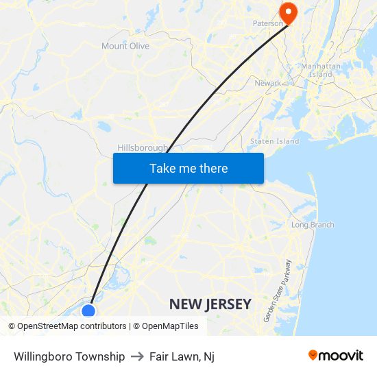Willingboro Township to Fair Lawn, Nj map
