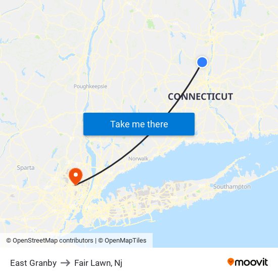 East Granby to Fair Lawn, Nj map