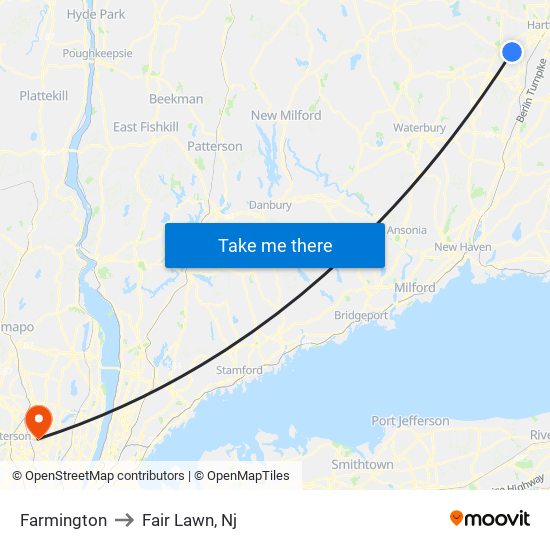 Farmington to Fair Lawn, Nj map