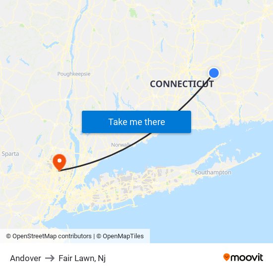 Andover to Fair Lawn, Nj map