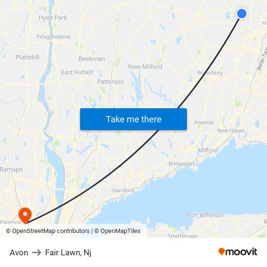 Avon to Fair Lawn, Nj map