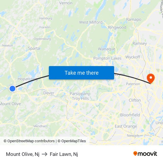 Mount Olive, Nj to Fair Lawn, Nj map