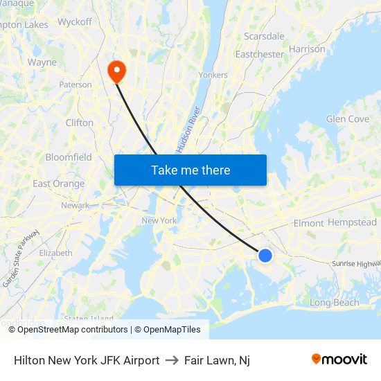 Hilton New York JFK Airport to Fair Lawn, Nj map
