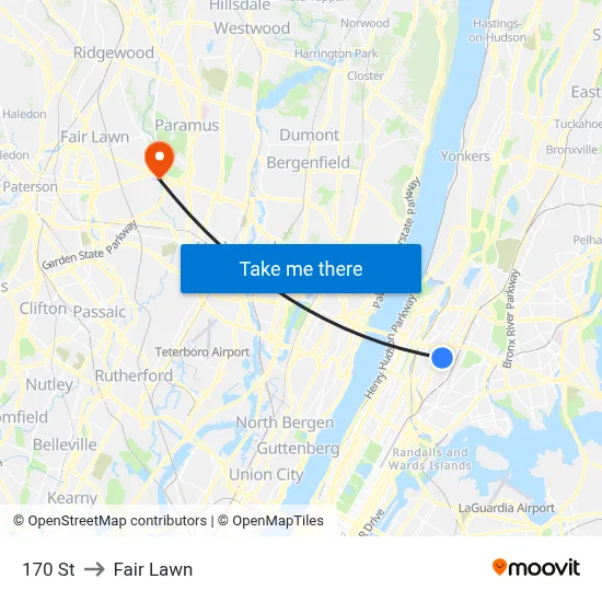 170 St to Fair Lawn map