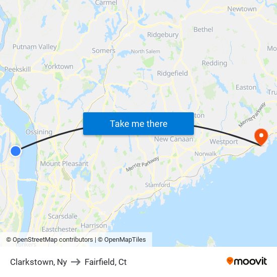 Clarkstown, Ny to Fairfield, Ct map