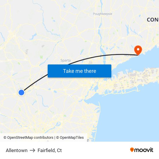 Allentown to Fairfield, Ct map