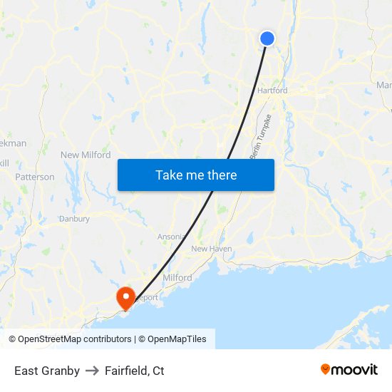 East Granby to Fairfield, Ct map