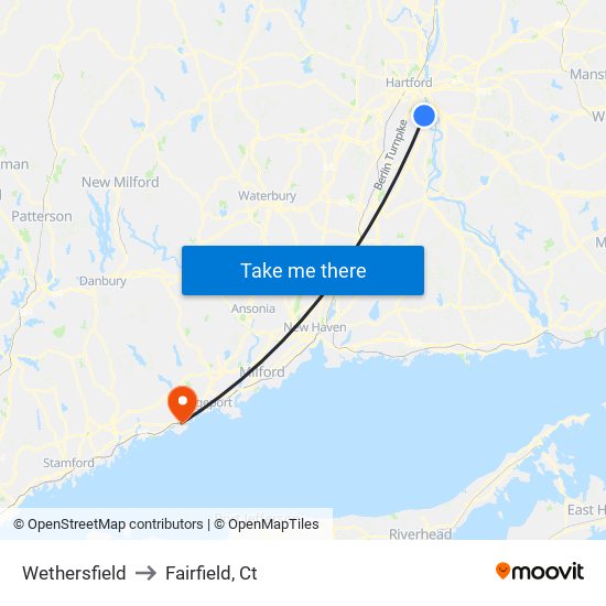 Wethersfield to Fairfield, Ct map