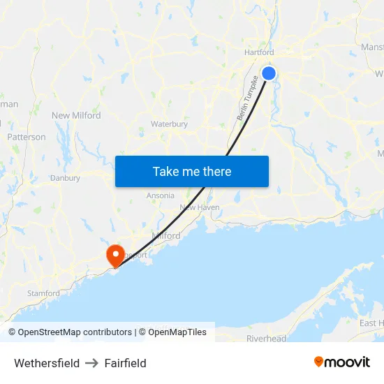 Wethersfield to Fairfield map