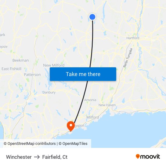 Winchester to Fairfield, Ct map