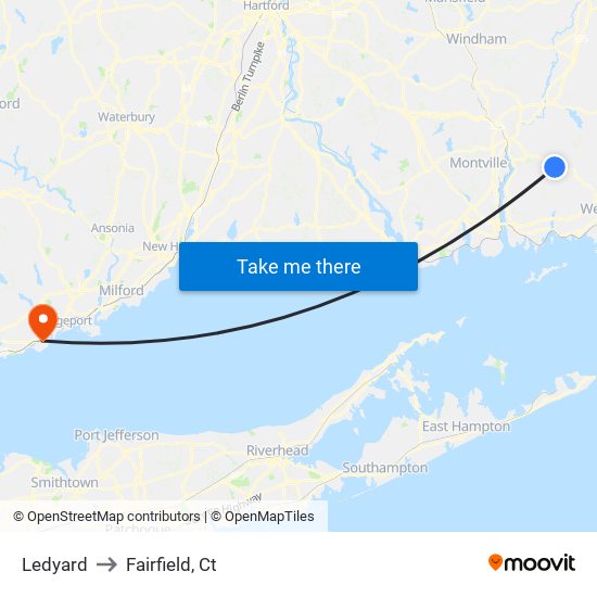 Ledyard to Fairfield, Ct map