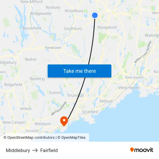 Middlebury to Fairfield map