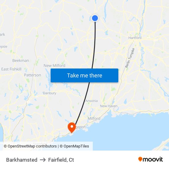 Barkhamsted to Fairfield, Ct map