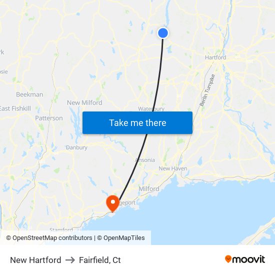 New Hartford to Fairfield, Ct map