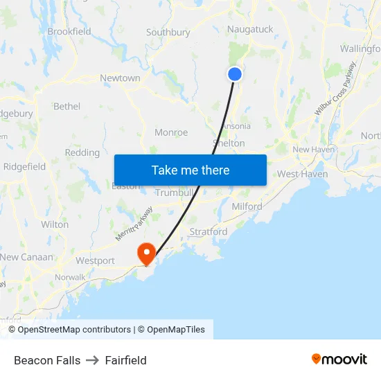 Beacon Falls to Fairfield map