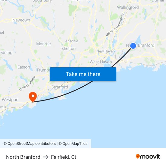 North Branford to Fairfield, Ct map