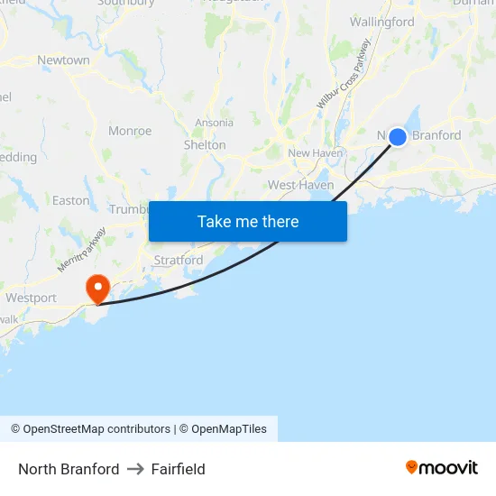 North Branford to Fairfield map