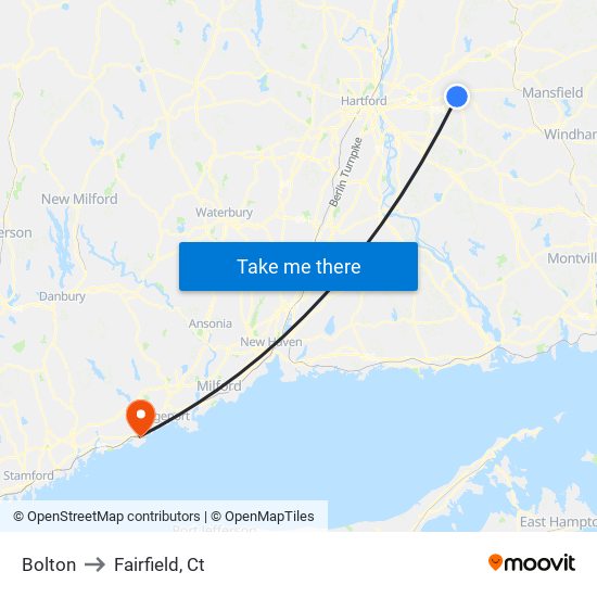 Bolton to Fairfield, Ct map