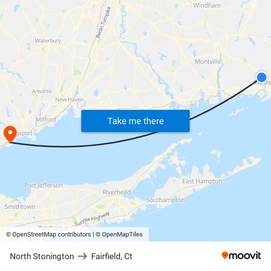 North Stonington to Fairfield, Ct map