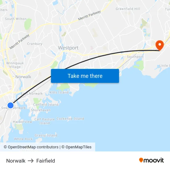 Norwalk to Fairfield map
