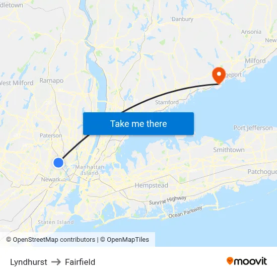 Lyndhurst to Fairfield map
