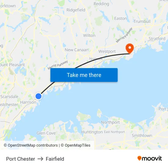 Port Chester to Fairfield map