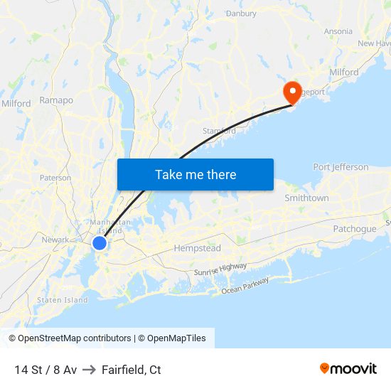 14 St / 8 Av to Fairfield, Ct map