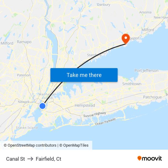 Canal St to Fairfield, Ct map