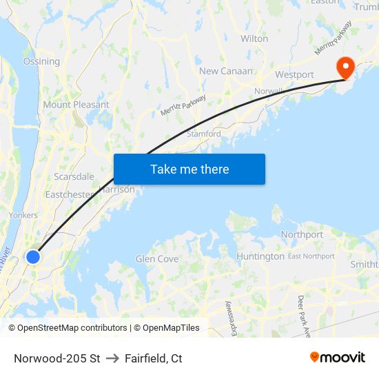 Norwood-205 St to Fairfield, Ct map
