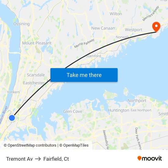 Tremont Av to Fairfield, Ct map