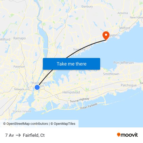 7 Av to Fairfield, Ct map