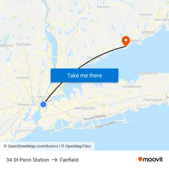 34 St-Penn Station to Fairfield map