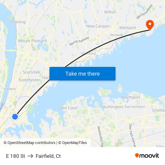 E 180 St to Fairfield, Ct map