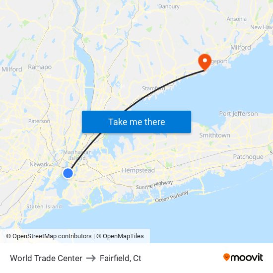 World Trade Center to Fairfield, Ct map