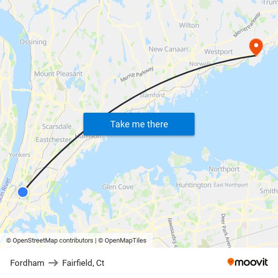 Fordham to Fairfield, Ct map