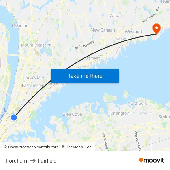 Fordham to Fairfield map