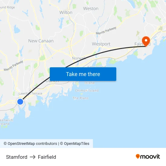 Stamford to Fairfield map