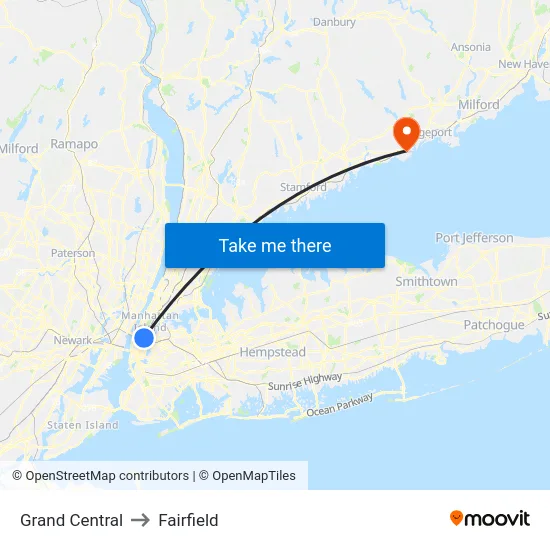 Grand Central to Fairfield map