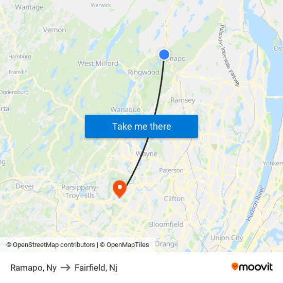 Ramapo, Ny to Fairfield, Nj map